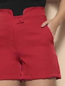 SHEIN Shorts Lua With Pocket And Lined Button Spring Summer - Đỏ - Xem 2