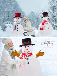 Conjunto de accesorios de disfraz de muñeco de nieve para Navidad: kit de bricolaje de muñeco de nieve, sombrero, bufanda, nariz y hebilla, lavar a mano, apto para bodas, graduaciones, fiestas de cumpleaños y festividades, decoraciones para exteriores - Multicolor - Ver 1