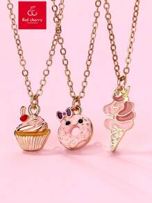 3 件/套女孩蛋糕、冰淇淋形状锌合金吊坠项链，适合日常佩戴 - 彩色 - 查看 1
