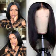 Eulisi Wear And Go 13x4 Transparent Lace Glueless Bob Wig Human Hair Short Straight Frontal Bob Wigs For Black Women Human Hair Pre Plucked With Baby Hair Side Part 200% Density 14 Inch Natural Black Color