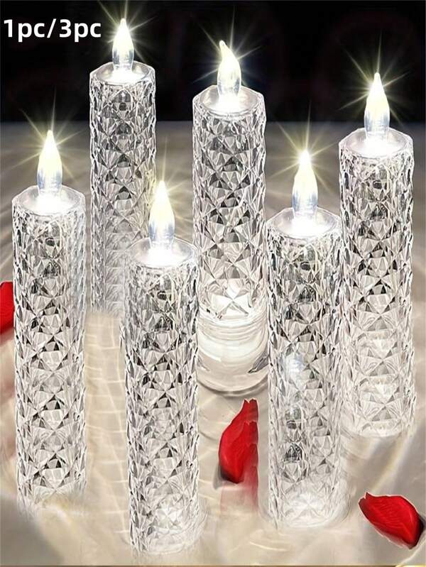 1pc/2pcs/3pcs Luzes de velas LED sem chama com padrão de rosas - operadas por bateria, perfeitas para casamentos, decoração de feriados (bateria incluída)
