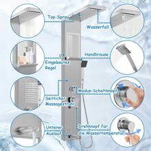 Froadp Stainless Steel Shower Panel 5 Functions Shower Column Rain Shower Waterfall Shower Massage Nozzles Hand Shower Shower Faucet Complete Kit - 銀色 - 查看 9