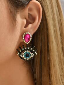 Rhinestone Eye Decor Earrings - Multicolor - View 3
