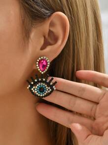 Rhinestone Eye Decor Earrings - Multicolor - View 4