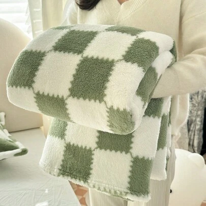 1pc Green Plaid Patterned Soft & Cozy Throw Blanket, Suitable For Home Decor, Beds, Sofas, Offices, Rooms, Dorms, Machine Washable