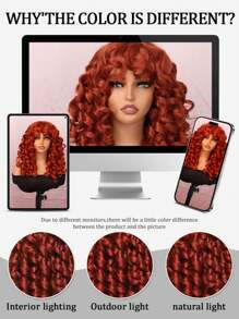 18 Inch Copper Ginger Synthetic Fiber Curly Wig With Bangs, Fluffy Natural Looking Cosplay Wig, Heat Resistant - Dirty Orange - View 7