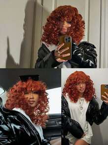 18 Inch Copper Ginger Synthetic Fiber Curly Wig With Bangs, Fluffy Natural Looking Cosplay Wig, Heat Resistant - Dirty Orange - View 9