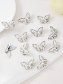 5件套女孩蝴蝶水钻串珠装饰发夹，色彩缤纷的公主风发饰，适合日常佩戴 - 白色 - 查看 5