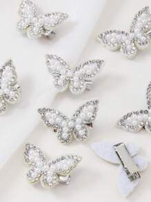 5件套女孩蝴蝶水钻串珠装饰发夹，色彩缤纷的公主风发饰，适合日常佩戴 - 白色 - 查看 9