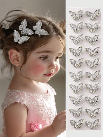 5 st/förpackning Baby Girls Färgglada pärlstavade fjäril dekorerade Diamante Hårklämmor & Barrettes, Princess Daily Wear, för jul