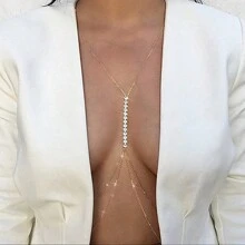 1件时尚沙滩性感吊带腰链饰品，女士简约钻石水晶身体链内衣配饰，适合万圣节、圣诞节、情人节、约会、派对等场合。 - 彩色 - 查看 1