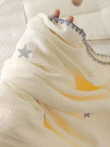 1件婴儿刺绣星月图案春夏柔软舒适绒球毯，婴儿房幼儿大号被子，儿童空调毯，成人办公防风披肩，婴儿车毯 - 刺繡星月 - 查看 7