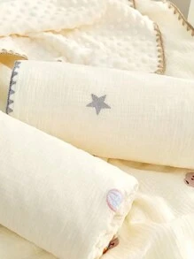 1件婴儿刺绣星月图案春夏柔软舒适绒球毯，婴儿房幼儿大号被子，儿童空调毯，成人办公防风披肩，婴儿车毯 - 刺繡星月 - 查看 6