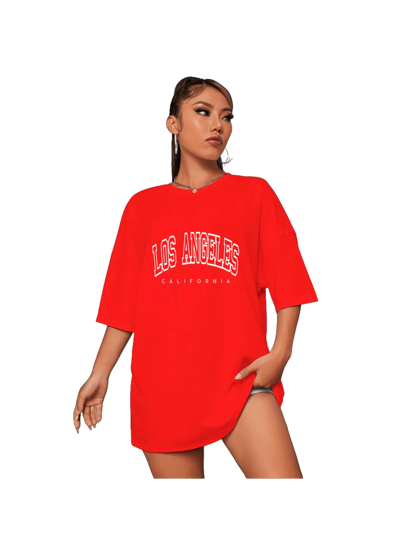 Women's Oversized T-Shirt Los Angeles Usa Street Style - 紅色 - 查看 1