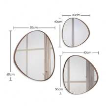 Decorative Organic Mirror Trio Kit Leather Edge Various Colors Modern For Office Living Room Bedroom Bathroom + Hanger - Café integral - Ver 5