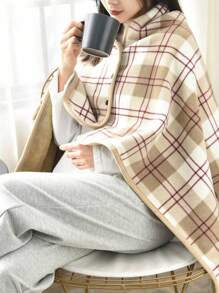 1pc Poncho Thick Plaid Fleece Double Layer Multi-Functional Shawl Blanket, Suitable For Home,Office,Maternity Use, Autumn/Winter - Multicolor - View 3