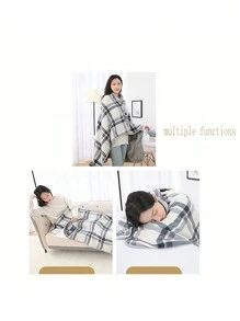 1pc Poncho Thick Plaid Fleece Double Layer Multi-Functional Shawl Blanket, Suitable For Home,Office,Maternity Use, Autumn/Winter - Multicolor - View 5