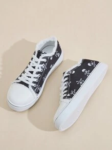 Giày bệt buộc dây thoải mái đa năng thiết kế hình đầu lâu mới cho nữ, thích hợp cho lễ Halloween, ngoài trời - màu đen - Xem 5