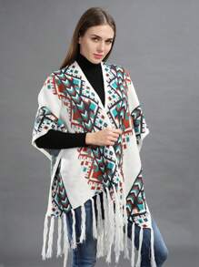 وشاح طويل مُحبوك بطراز بوهيمي لِلنساء، بونشو كارديجان خارجي موضة للفساتين