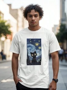 T-Shirt Gothic Shirt Cat Starry Night Ref 2037 VEST NERD - 白色 - 查看 3