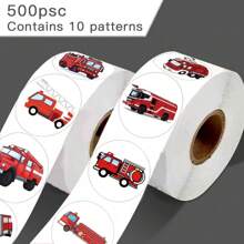 500pcs Fire Truck Graffiti Stickers For Computer Desk, Helmet, Skateboard, Guitar, Water Bottle, Luggage, Notebook, Diy Arts & Crafts, Self-Adhesive - Multicolor - View 1