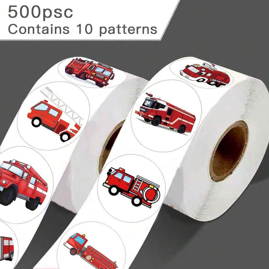 500pcs Fire Truck Graffiti Stickers For Computer Desk, Helmet, Skateboard, Guitar, Water Bottle, Luggage, Notebook, Diy Arts & Crafts, Self-Adhesive - Multicolor - View 1
