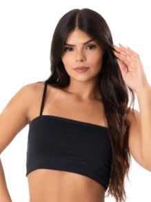 Women's Casual Cropped Top With Thin Straps - 黑色 - 查看 2