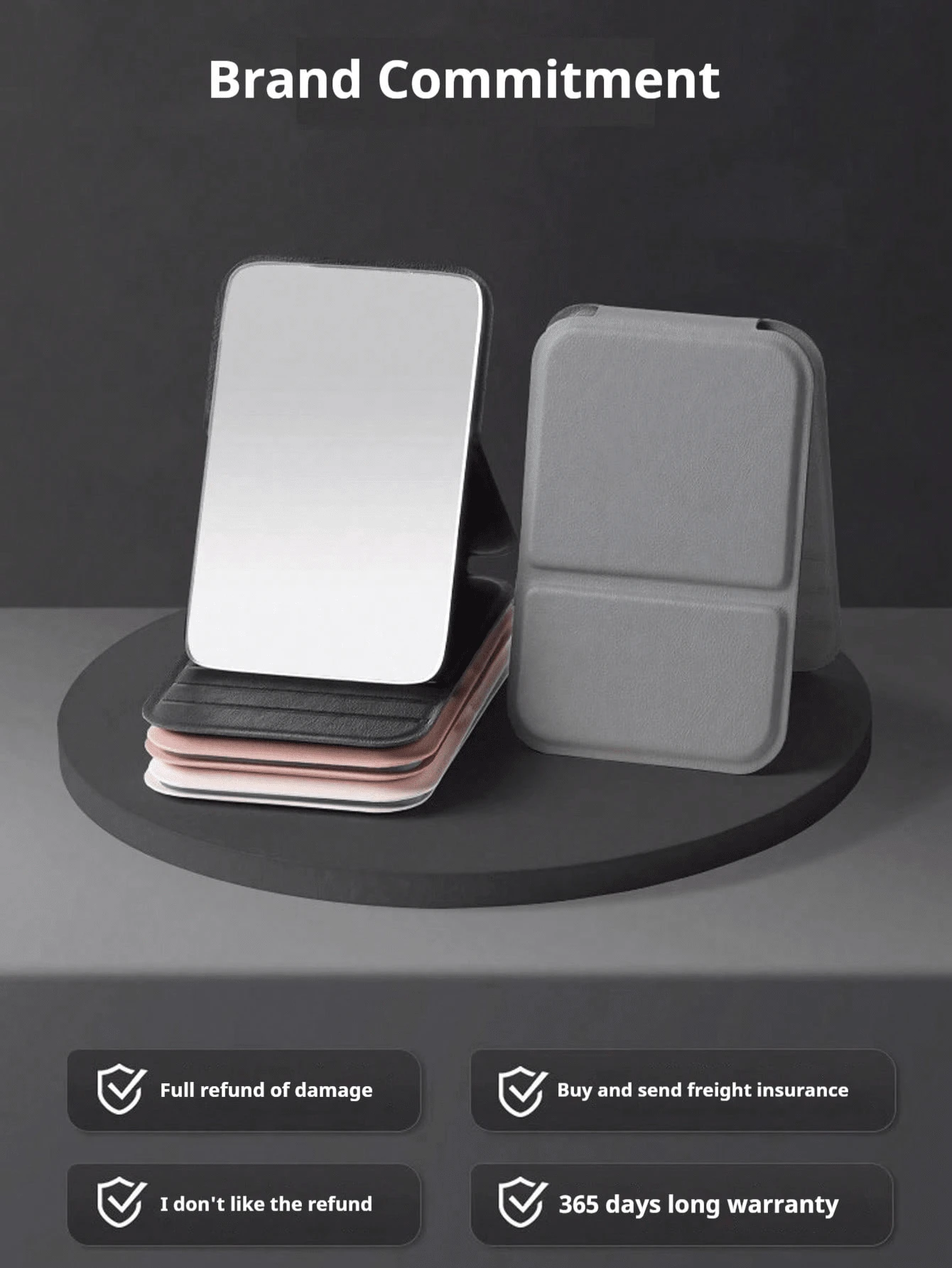 Small Mirror Portable Feminine Handheld Dormitory Desktop Stand-Up Super Mini Student Portable Folding Makeup Mirror:1pc - Black - View 1