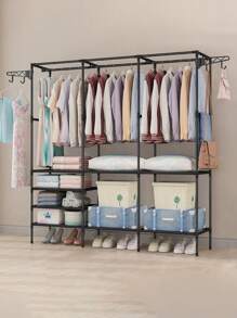 Simple Coat Rack Floor-Standing Clothes Hanger Garment Rack, Reinforced Steel Pipe, Easy Assembly, Modern Minimalist Storage Shelf - Multicolor - View 5