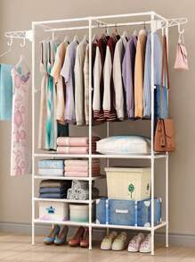 Simple Coat Rack Floor-Standing Clothes Hanger Garment Rack, Reinforced Steel Pipe, Easy Assembly, Modern Minimalist Storage Shelf - Multicolor - View 3