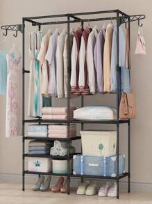 Simple Coat Rack Floor-Standing Clothes Hanger Garment Rack, Reinforced Steel Pipe, Easy Assembly, Modern Minimalist Storage Shelf - Multicolor - View 2