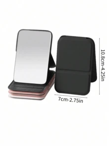 Small Mirror Portable Feminine Handheld Dormitory Desktop Stand-Up Super Mini Student Portable Folding Makeup Mirror:1pc - Black - View 4