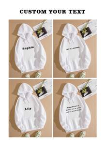 Áo nỉ trùm đầu có dây rút in tùy chỉnh cho trang phục thường ngày, mùa thu/đông - trắng - Xem 3