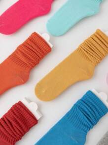 1/3/6 Pairs Women Vintage Thick Knit Crew Socks, White Loose Top Mid-Calf Socks, Women Long Socks Fits Size 35-43, Fall - Multicolor - View 5