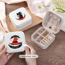 Halloween Theme Customized Women's Jewelry Storage Box With Personalized Name, Fashionable And Personalized Leather Jewelry Storage Box,Exquisite And Memorable Holiday Gift For Mom On Mother's Day, Best Friends, And Anniversaries. - Multicolor - View 2