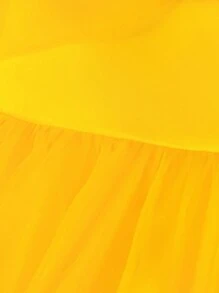 Baby Girls' Yellow Mesh Princess Style Romper Dress, Suitable For Parties