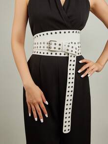 1 件女士时尚复古风格金属孔眼铆钉宽腰带，适合连衣裙腰部装饰 - A - 查看 3