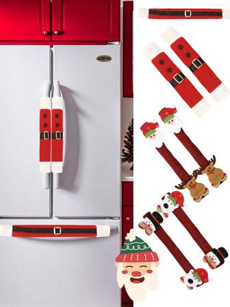 1 Set de decoraciones navideñas, guantes de tela de peluche para el mango del refrigerador, Papá Noel, muñeco de nieve, decoraciones para el hogar, cubierta para el mango de la puerta, guantes para el mango del microondas, decoraciones navideñas para el hogar 2024, decoración de cocina navideña, regalos de Navidad, Año Nuevo 2025, Navidad