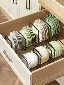 1pc Metal Plate Holder Organizer, Vertical Plate Rack, Dish Organizer For Cabinet, Drying Rack For Kitchen Cupboard, Kitchen Accessories - Multicolor - View 3