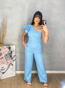 Mule Jumpsuit With Limp Pants, Details On The Sleeve - 藍色 - 查看 4