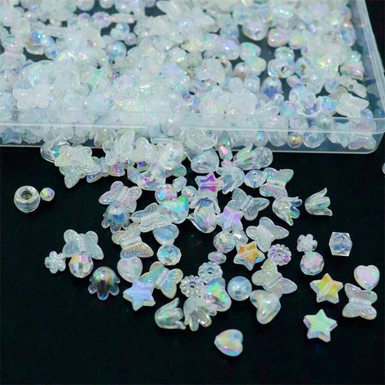 Hộp đựng hạt DIY hai mảnh Bộ hạt hỗn hợp màu trắng 6-12mm Một hộp cộng với một cuộn chỉ thun trong suốt 0,08cm có thể làm thành vòng cổ dây xích điện thoại di động - trắng - Xem 2