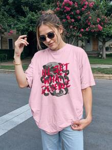 T-Shirt Gothic Skull Shirt I'll Get What I Deserve Ref 2033 VEST NERD - Màu Hồng baby - Xem 5