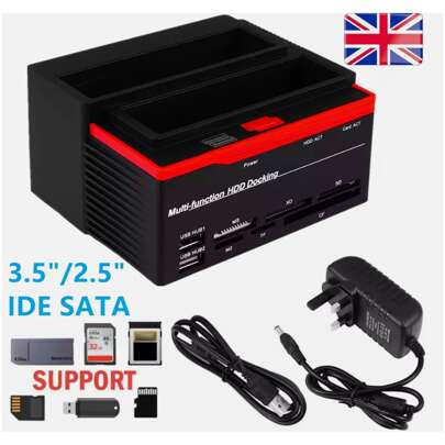 Hard Drive Docking Station HDD Dual-Bay External Reader 6TB For 2.5" 3.5" SATA IDE  For SD/Mini SD/Micro SD Card, TF Card, CF Card, M2 Card And MMC/MS Cards