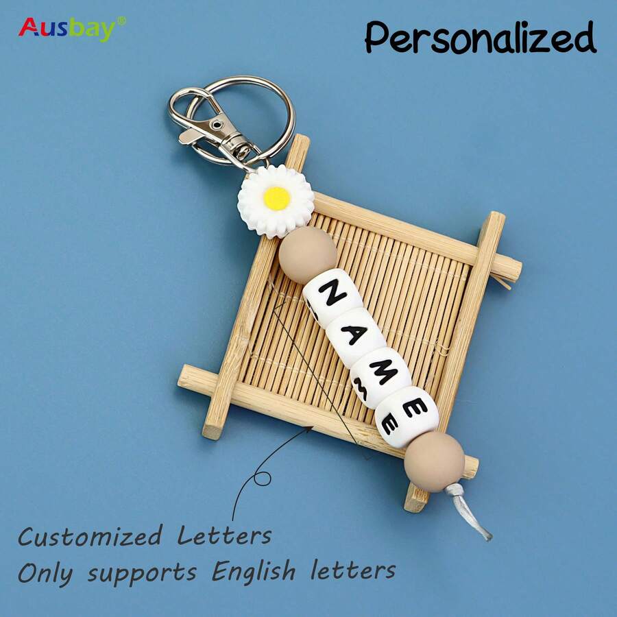 Ausbay 定制花朵钥匙扣糖果色钥匙链环包背包饰品，个性化生日派对装饰女士日常使用礼物 - 駝色 - 查看 1