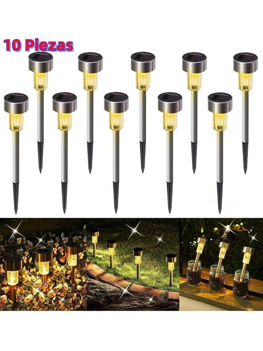 10pcs Pack Outdoor Solar Light, Light Control LED Light, IP65 Multi-Function Path Light, Can Be Used For Outdoor, Garden, Waterproof Pavement Light, Etc. - 銀色 - 查看 1