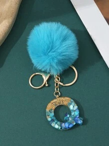 1pc Creative Letter Stone Resin Keychain With Butterfly Tassel, Girl Key Chain - Blue - View 30