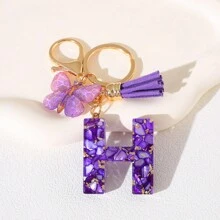 1 Llavero de resina con letra del alfabeto, con encanto de mariposa y borla, regalo del Día de la Mujer - Llavero con inicial con mosquetón para bolsos, mochilas, llaves de coche, decoración de Halloween, accesorios escolares, accesorios de coche, gótico lindo Y2k - Multicolor - Ver 25