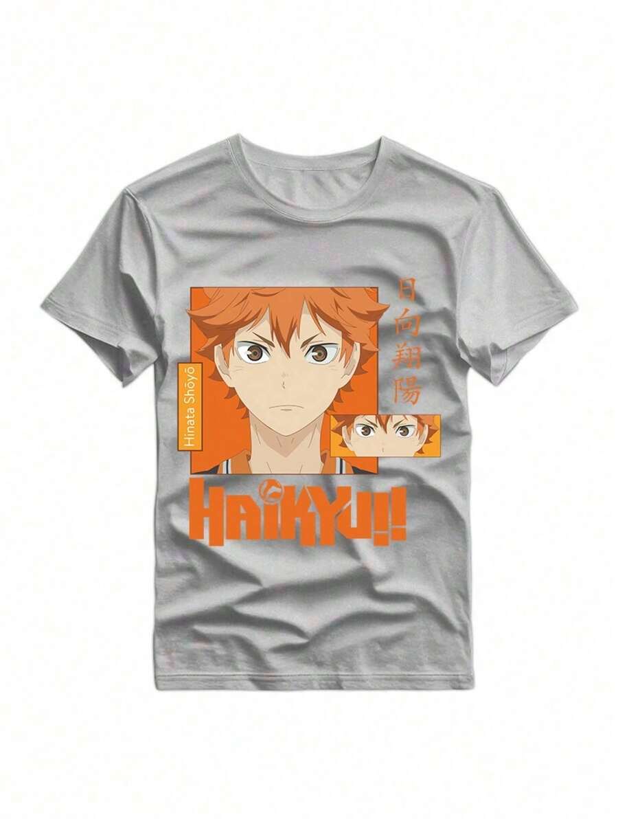 Creative Printed T-Shirt, Cool Men's Top, Casual Short Sleeve Round Neck Slightly Stretchy, Summer Outdoor Men's T-Shirt - 灰色 - 查看 1