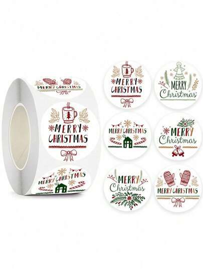 1 rolo/500 peças 2,5 cm Adesivos coloridos de Feliz Natal, Embalagem para presente de Natal, Adesivos de vedação, Etiquetas adesivas decorativas, Natal