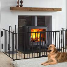 Froadp High Fireplace Guard Grill Foldable Metal Fireplace Grill With Pet Gate Door 5 Panels - Black - View 9